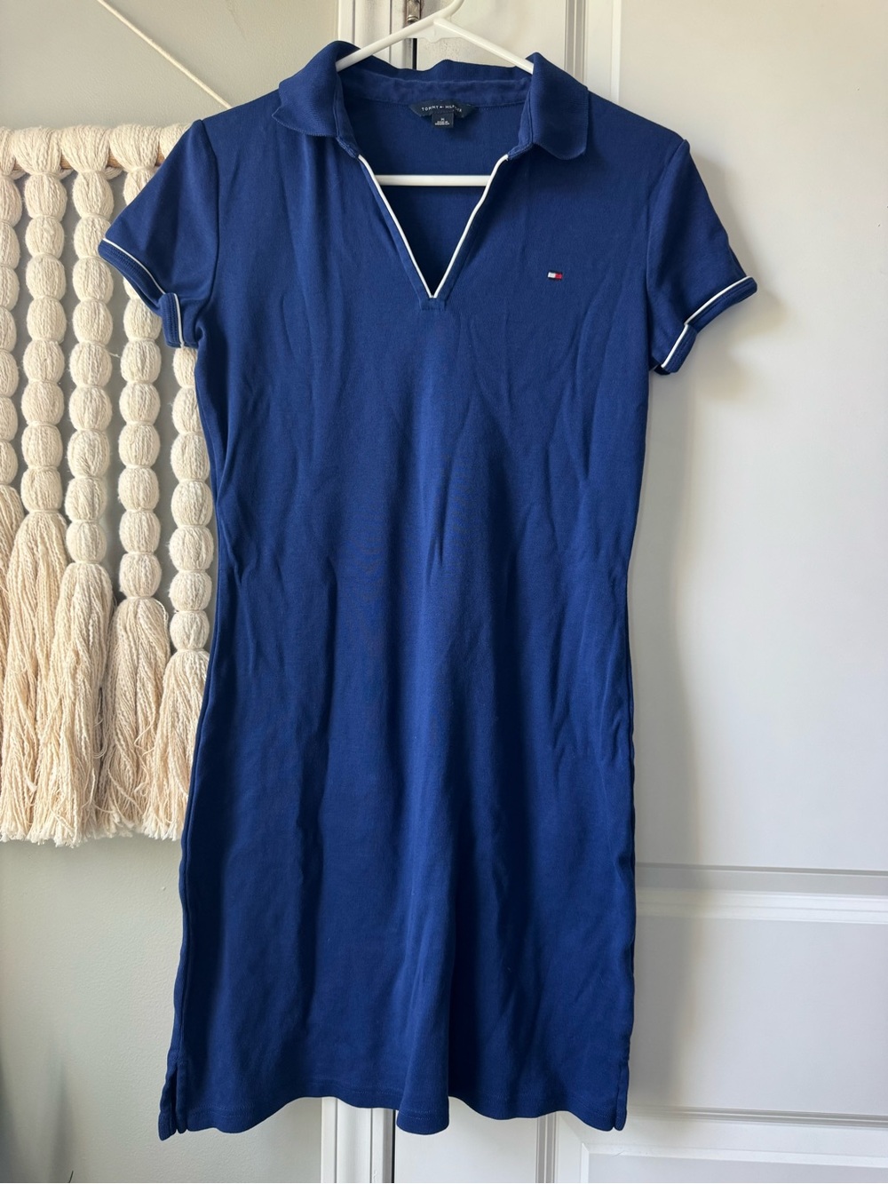 Vintage Y2K Tommy Hilfiger Navy Polo Shirt Dress Preppy Medium Collar